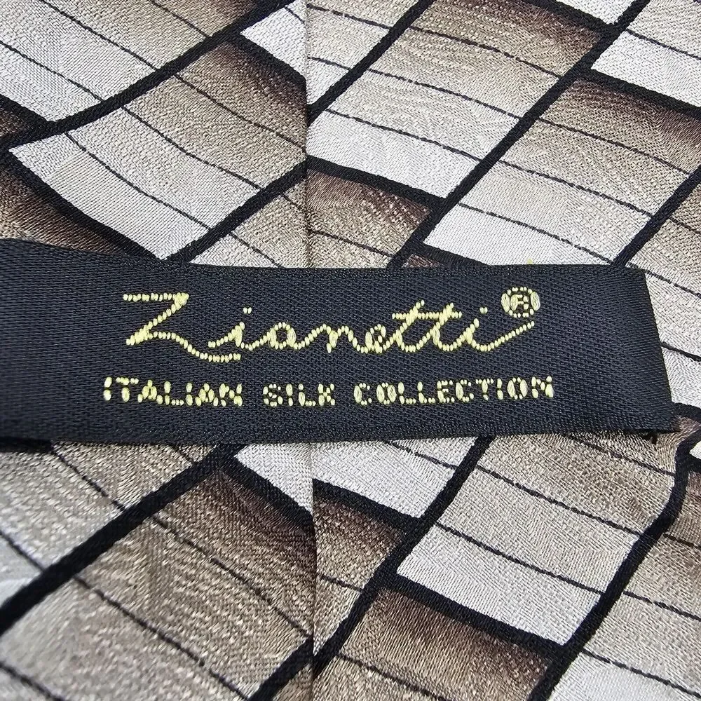 Mens Necktie Zianetti Italian Silk Collection Silver GreyGeometric 68x4 Vintage